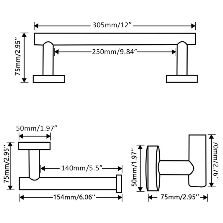 Heavy Duty Kit Shower Construction Coat Hook with Screw in Stainless Steel Bathroom Hardware Accessories Set